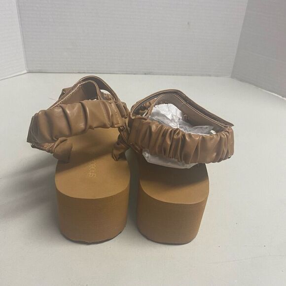 SHOEDAZZLE Taneisa Women’s Rusched Strap Wedge Sandal Size 5.5 Tan - Picture 8 of 9